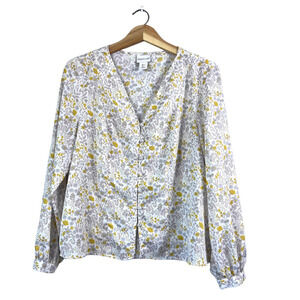 White Floral Long Sleeve Rachel Zoe Blouse L